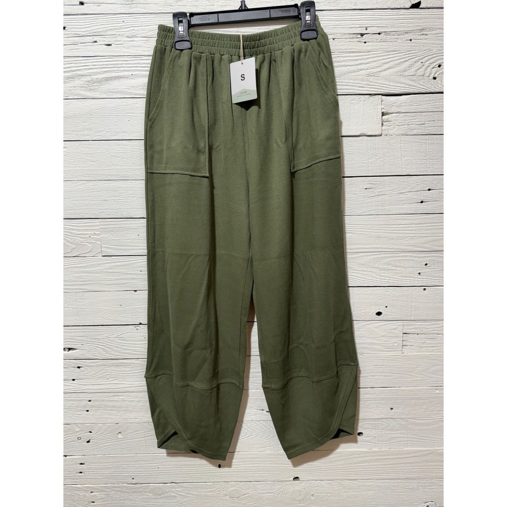 Unbranded Olive Green Waffle Knit Wide Leg Lounge Pants Small NWT